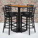 Natural Top/Black Vinyl Seat |#| 24inch x 42inch Rectangular Natural Laminate Table w/ 4 Ladder Back Metal Barstools