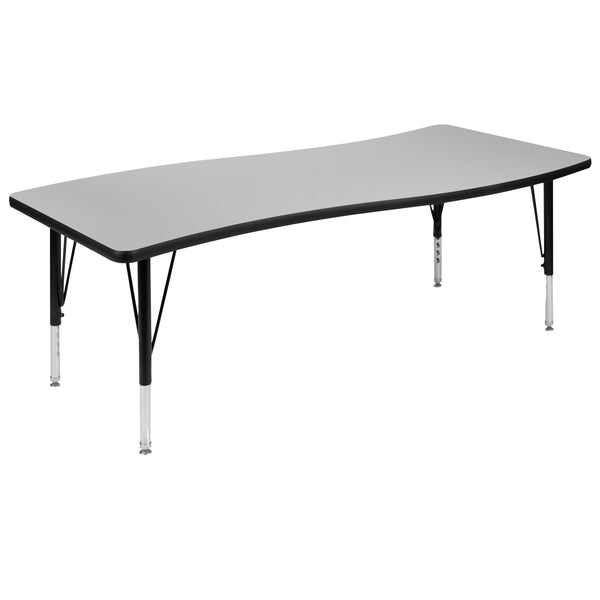 Grey |#| 26inchW x 60inchL Rectangular Wave Collaborative Grey Kids Adjustable Activity Table