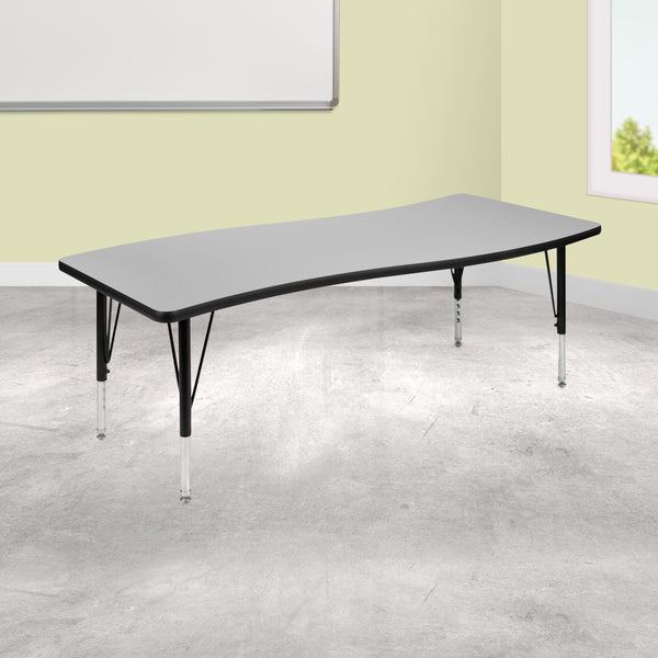 Grey |#| 26inchW x 60inchL Rectangular Wave Collaborative Grey Kids Adjustable Activity Table