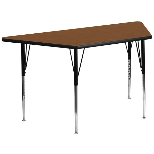 Oak |#| 29inchW x 57inchL Trapezoid Oak HP Laminate Adjustable Activity Table