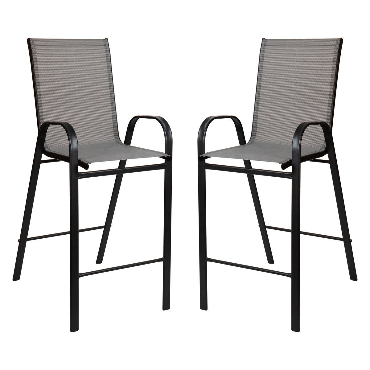 Gray |#| 2 Pack Gray Outdoor Barstools with Flex Comfort Material-Patio Stool