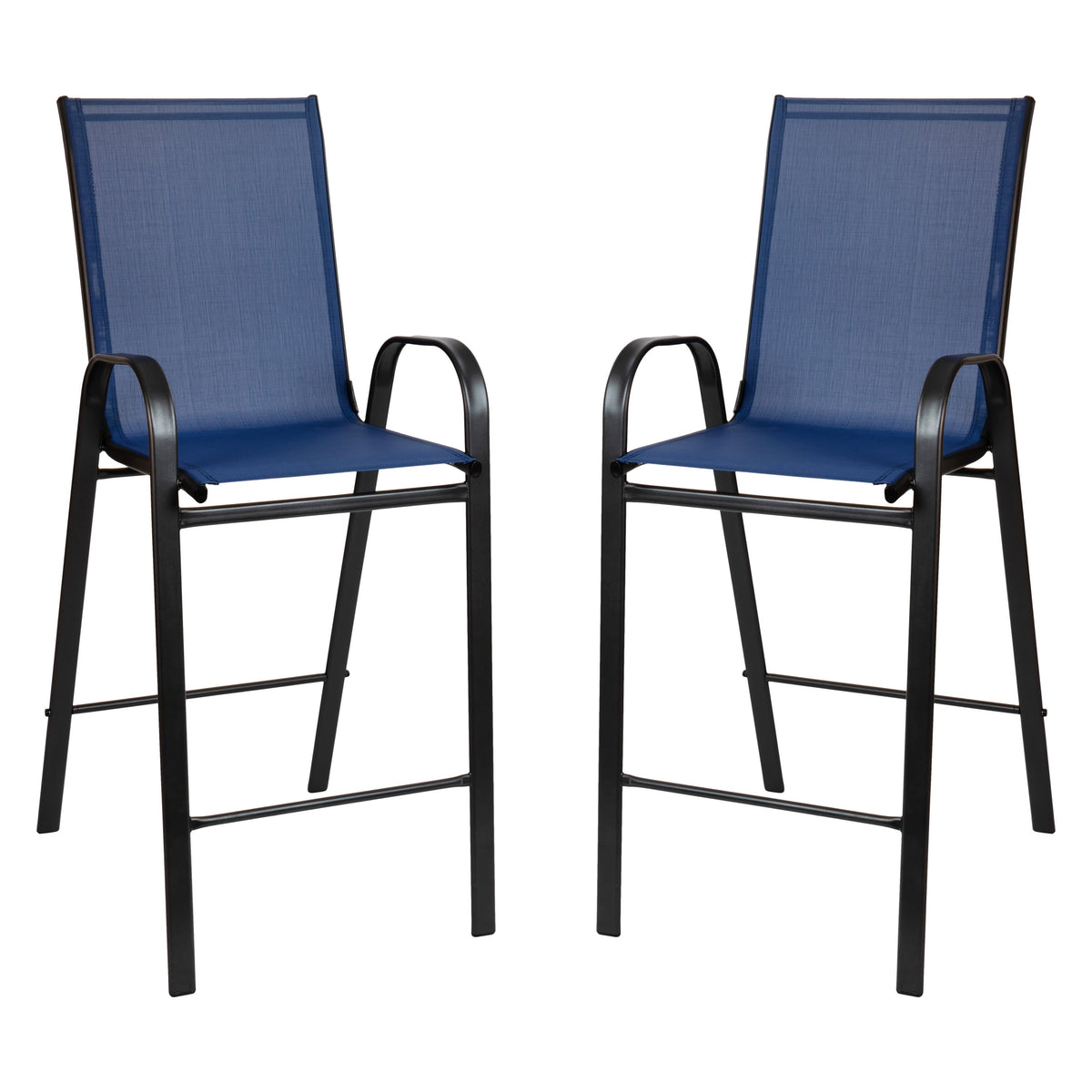 Navy |#| 2 Pack Navy Outdoor Barstools with Flex Comfort Material-Patio Stool
