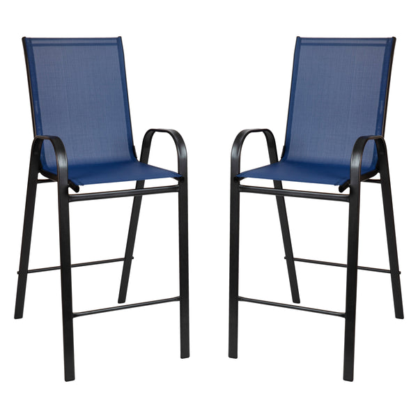 Navy |#| 2 Pack Navy Outdoor Barstools with Flex Comfort Material-Patio Stool