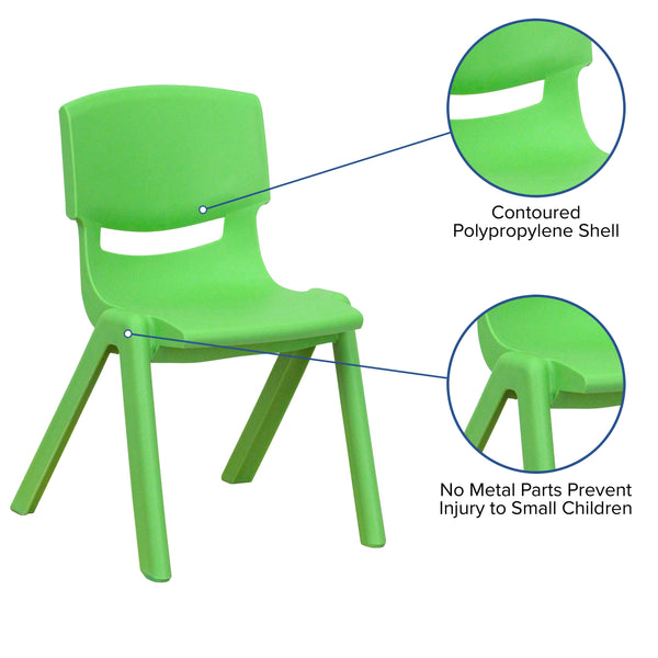 Green |#| 2 Pack Green Plastic Stackable School Chair with 12inchH Seat, Preschool Seating