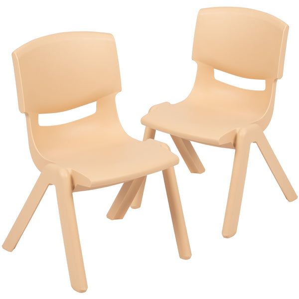 Natural |#| 2 Pack Natural Plastic Stackable School Chair with 12inchH Seat, Preschool Seating