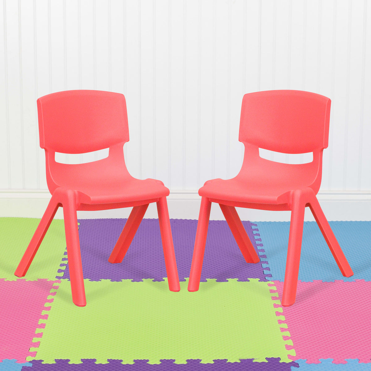 Red |#| 2 Pack Red Plastic Stackable School Chair with 12inchH Seat, Preschool Seating