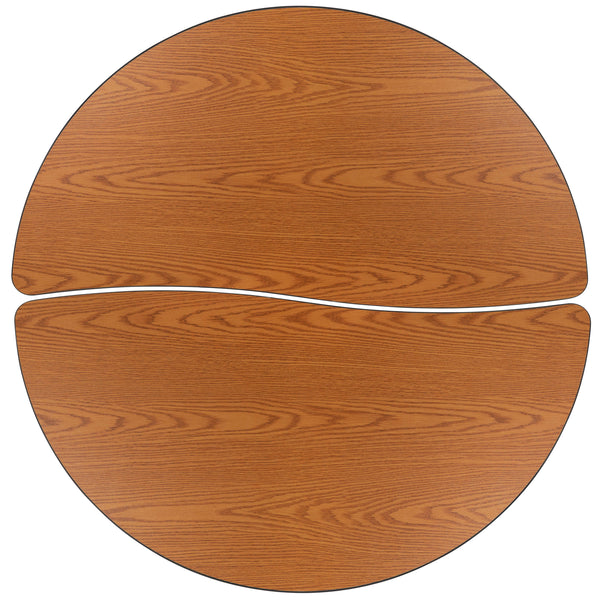 Oak |#| 2 Piece 47.5inch Circle Wave Flexible Oak Adjustable Activity Table Set