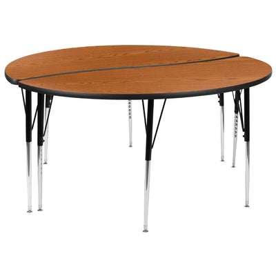 2 Piece 60" Circle Wave Flexible Grey Thermal Laminate Activity Table Set - Standard Height Adjustable Legs - View 1