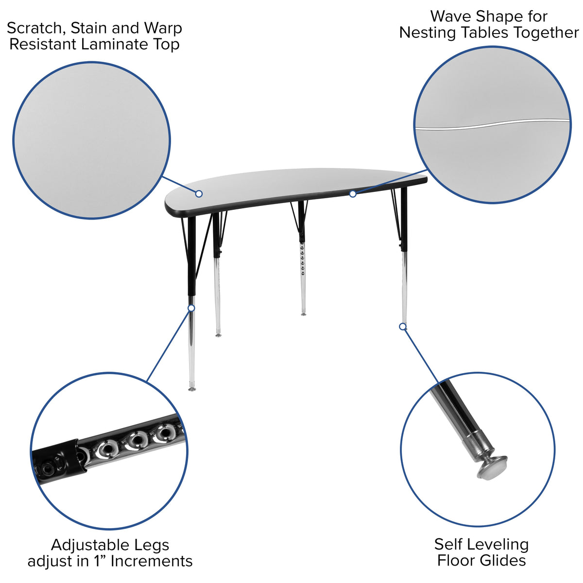 Grey |#| 2 Piece Mobile 47.5inch Circle Flexible Grey Adjustable Activity Table Set