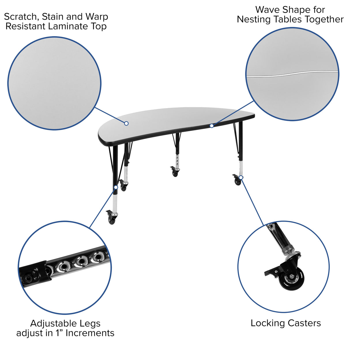 Grey |#| 2 Piece Mobile 47.5inch Circle Flexible Grey Kids Activity Table Set