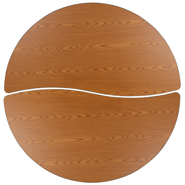 Oak |#| 2 Piece Mobile 60inch Circle Flexible Oak Adjustable Activity Table Set