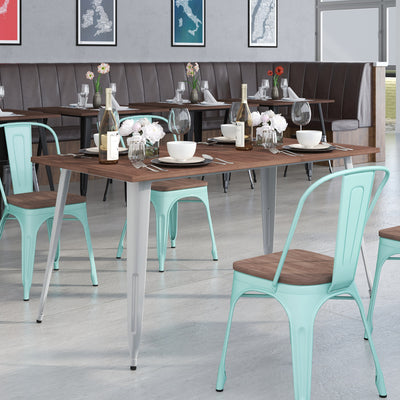 30.25" x 60" Rectangular Metal Indoor Table with Rustic Wood Top - View 2