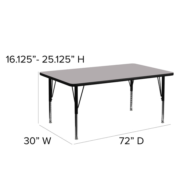 Gray |#| 30inchW x 72inchL Rectangular Grey Thermal Laminate Adjustable Activity Table