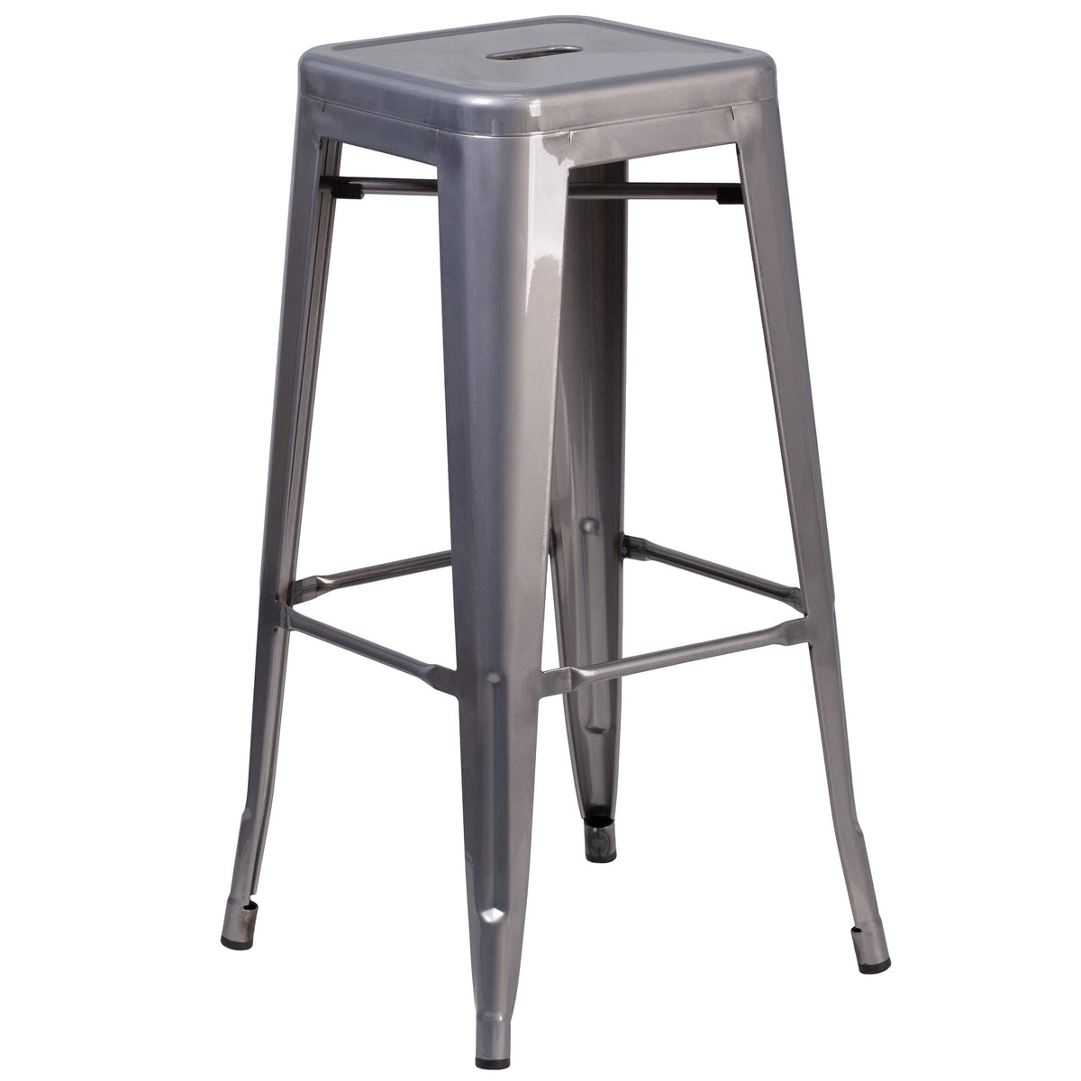 30inch High Backless Clear Coated Metal Indoor Barstool with Square Seat