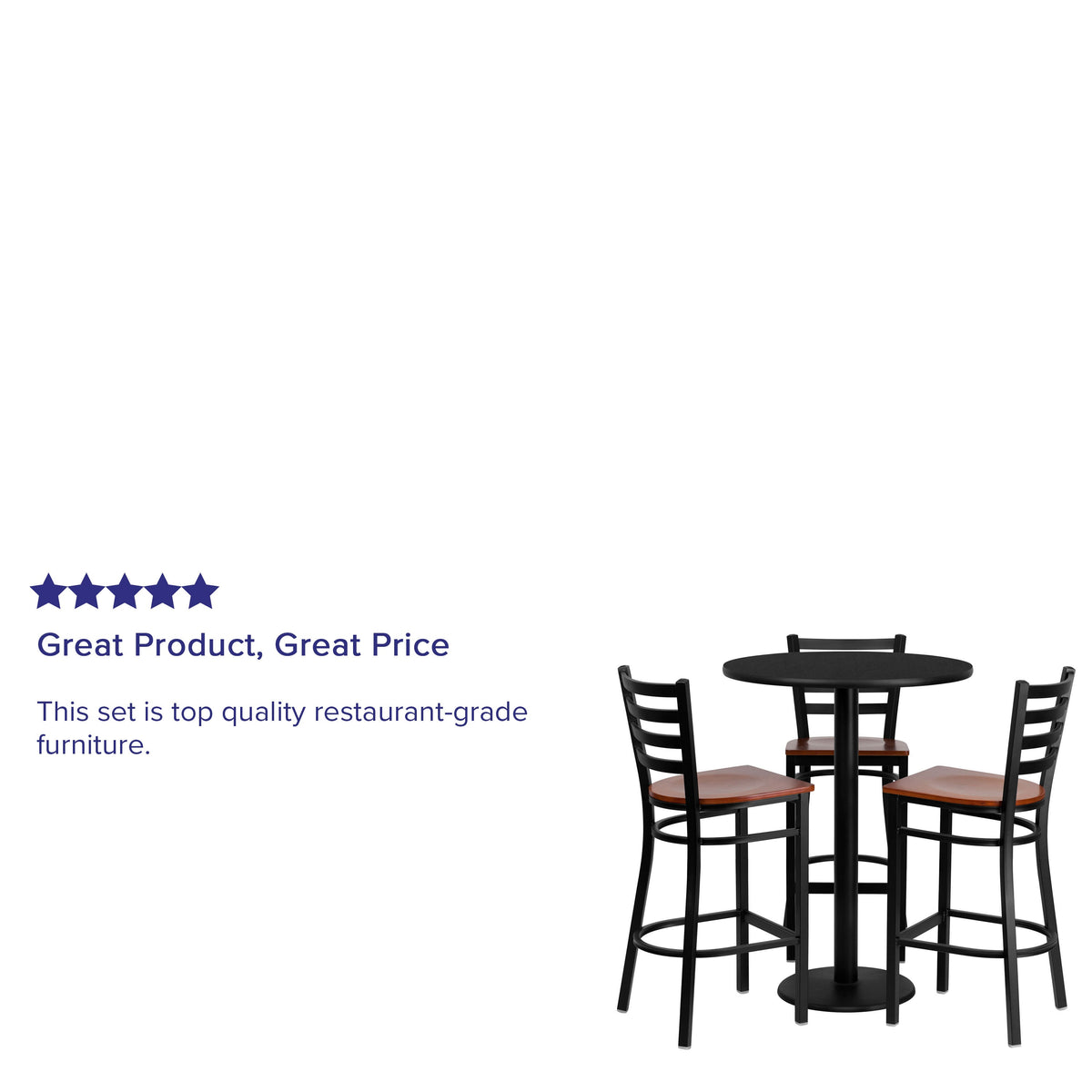 30inch Round Black Laminate Table Set with 3 Metal Barstools - Cherry Wood Seat