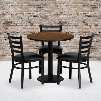 30'' Round Laminate Table Set with 3 Ladder Back Metal Chairs