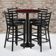 Mahogany Top/Black Vinyl Seat |#| 30inch Round Mahogany Laminate Table w/ Round Base & 4 Ladder Back Metal Barstools