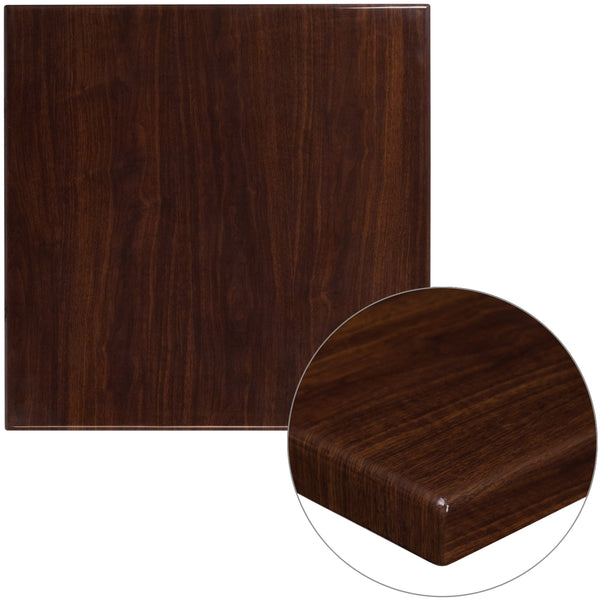 Walnut |#| 30inch Square High-Gloss Walnut Resin Table Top with 2inch Thick Drop-Lip