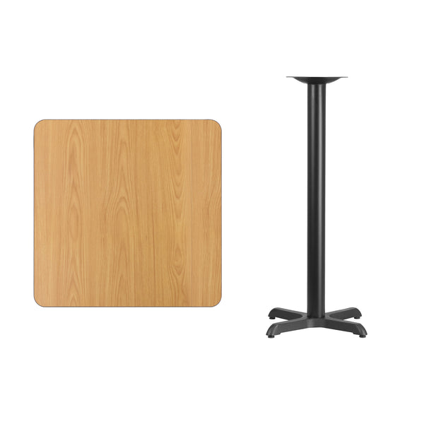 Natural |#| 30inch Square Natural Laminate Table Top with 22inch x 22inch Bar Height Table Base