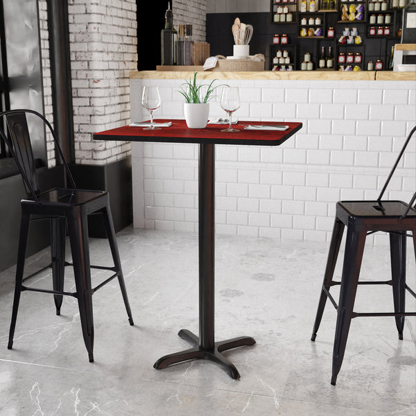 Mahogany |#| 30inch Square Mahogany Laminate Table Top with 22inch x 22inch Bar Height Table Base