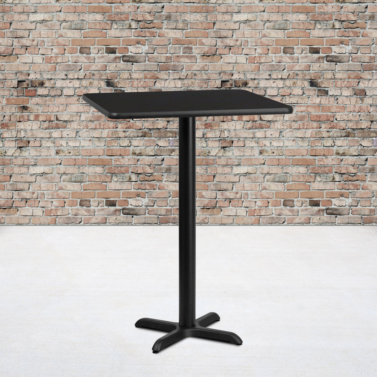 Black |#| 30inch Square Black Laminate Table Top with 22inch x 22inch Bar Height Table Base