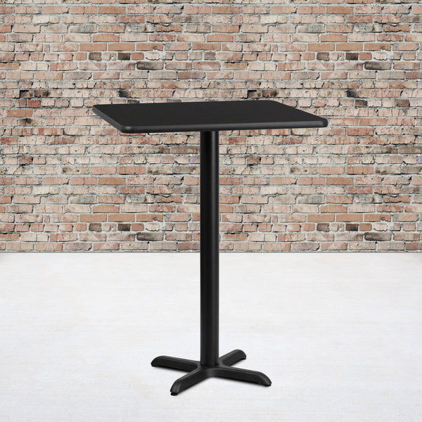 Black |#| 30inch Square Black Laminate Table Top with 22inch x 22inch Bar Height Table Base