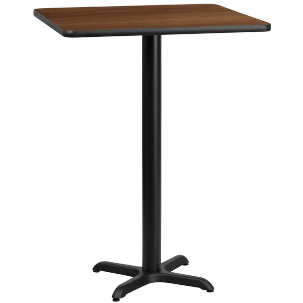 Walnut |#| 30inch Square Walnut Laminate Table Top with 22inch x 22inch Bar Height Table Base