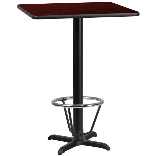 Mahogany |#| 30inch SQ Mahogany Laminate Table Top & 22inchx 22inch Bar Height Base with Foot Ring