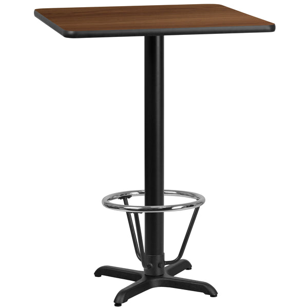 Walnut |#| 30inch Square Walnut Laminate Table Top & 22inchx 22inch Bar Height Base with Foot Ring