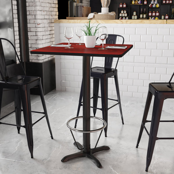 Mahogany |#| 30inch SQ Mahogany Laminate Table Top & 22inchx 22inch Bar Height Base with Foot Ring