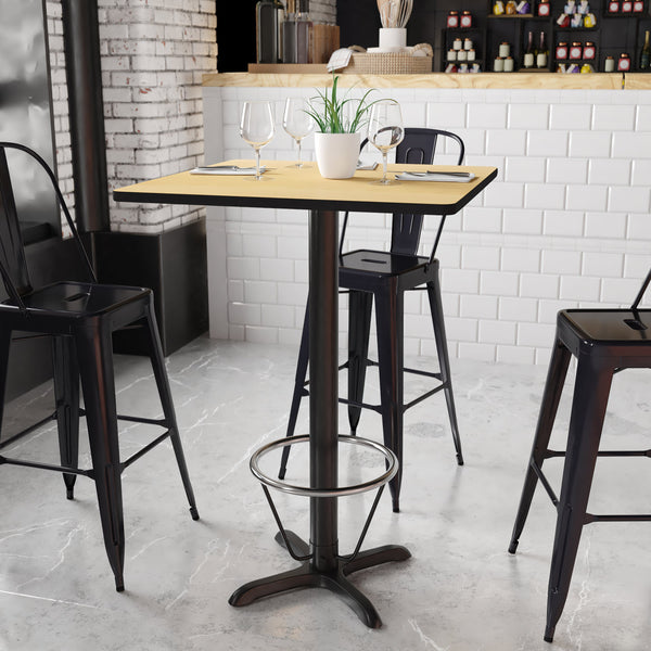 Natural |#| 30inch SQ Natural Laminate Table Top & 22inchx 22inch Bar Height Table Base w/ Foot Ring