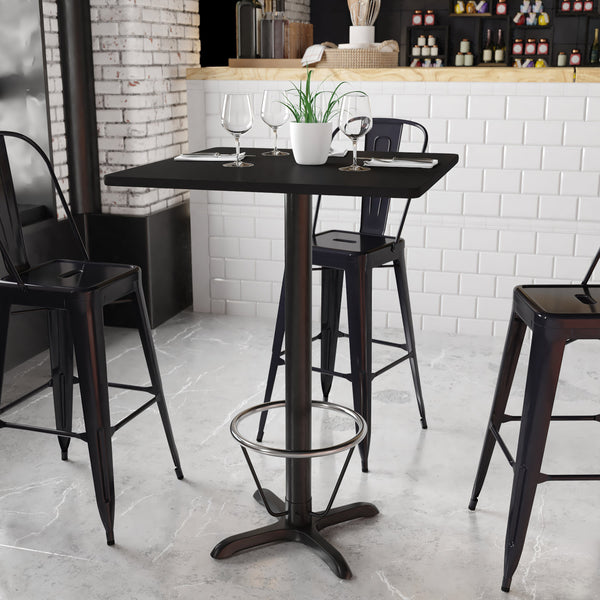 Black |#| 30inch Square Black Laminate Table Top with 22inch x 22inch Bar Height Table Base