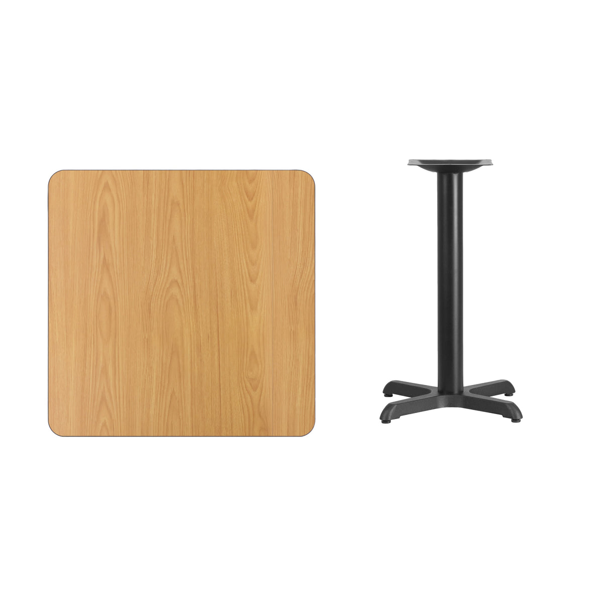 Natural |#| 30inch Square Natural Laminate Table Top with 22inch x 22inch Table Height Base