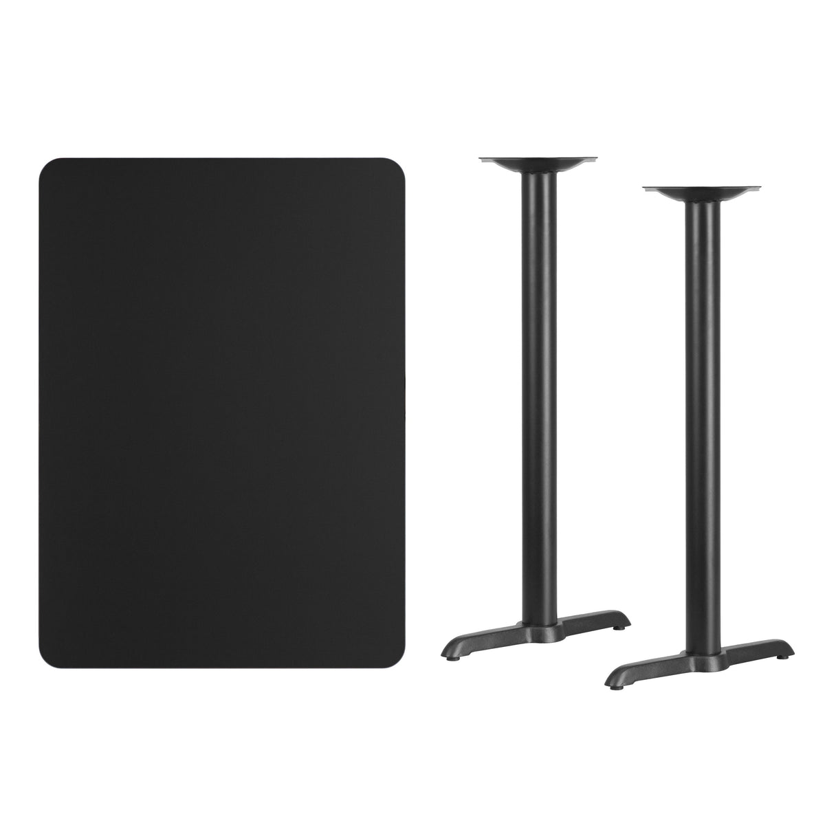 Black |#| 30inch x 42inch Rectangular Black Laminate Table Top with 5inch x 22inch Table Bases