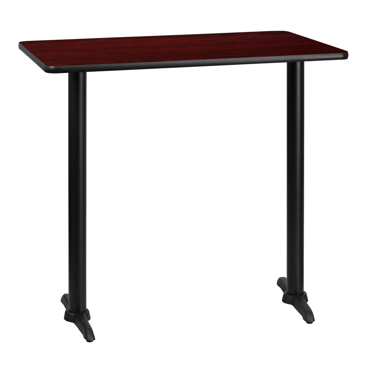 Mahogany |#| 30inch x 42inch Mahogany Laminate Table Top with 5inch x 22inch Bar Height Table Bases