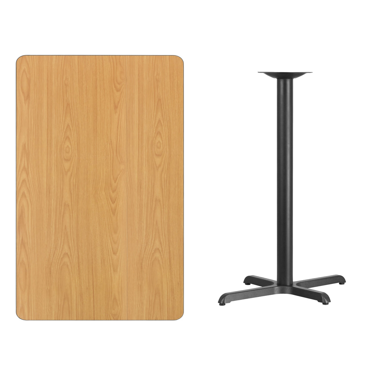 Natural |#| 30inch x 48inch Natural Laminate Table Top with 23.5inch x 29.5inch Bar Height Table Base
