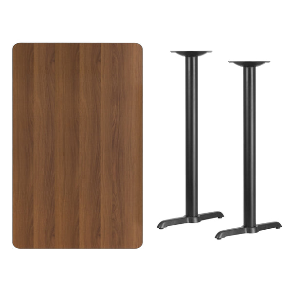 Walnut |#| 30x48 Rectangular Walnut Laminate Table Top & 5inch x 22inch Bar Height Table Bases