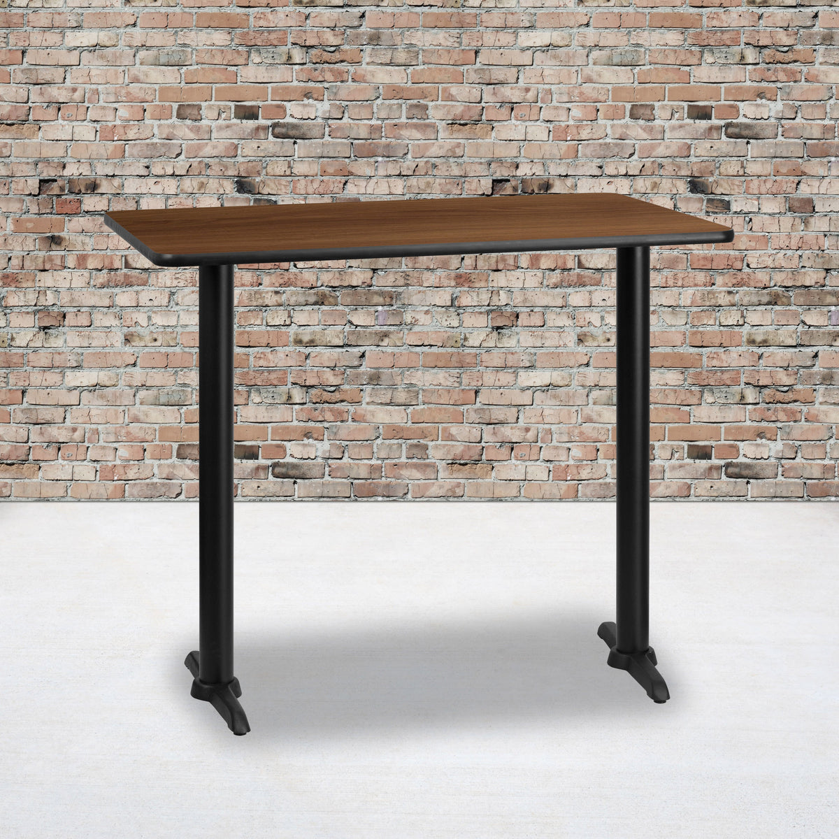 Walnut |#| 30x48 Rectangular Walnut Laminate Table Top & 5inch x 22inch Bar Height Table Bases