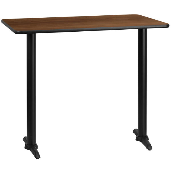 Walnut |#| 30x48 Rectangular Walnut Laminate Table Top & 5inch x 22inch Bar Height Table Bases