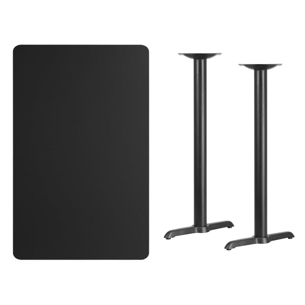 Black |#| 30inch x 48inch Rectangular Black Laminate Table Top & 5inch x 22inch Bar Height Table Bases