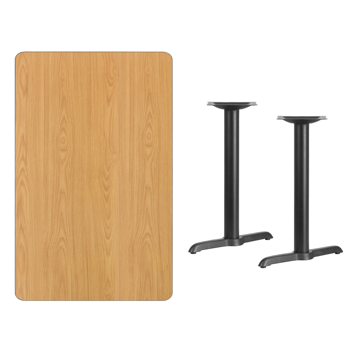 Natural |#| 30inch x 48inch Natural Laminate Table Top with 5inch x 22inch Table Height Bases