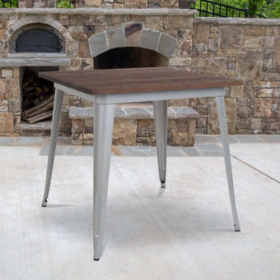 31.5" Square Metal Indoor Table with Rustic Wood Top - View 2