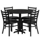 Black Top/Black Vinyl Seat |#| 36inch Round Black Laminate Table Set with X-Base and 4 Metal Vinyl Seat Chairs