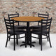 Natural Top/Black Vinyl Seat |#| 36inch Round Natural Laminate Table Set with X-Base and 4 Metal Vinyl Seat Chairs