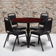 Mahogany Top/Black Vinyl Seat |#| 36inch Round Mahogany Laminate Table Set with X-Base and 4 Black Banquet Chairs