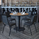 Walnut Top/Black Vinyl Seat |#| 36inch Round Walnut Laminate Table Set with X-Base and 4 Black Banquet Chairs