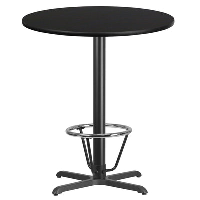 36'' Round Laminate Table Top with 30'' x 30'' Bar Height Table Base and Foot Ring