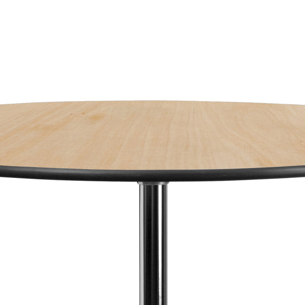 Natural |#| 36" Round Wood Commercial Grade Cocktail Table with 30" and 42" Columns