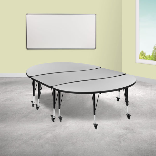 Grey |#| 3PC Mobile 86inch Oval Wave Flexible Grey Kids Adjustable Activity Table Set