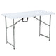 4-Foot Height Adjustable Bi-Fold Granite White Plastic Folding Table with Handle